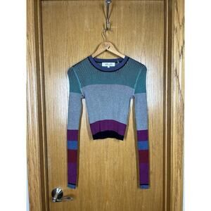 Diane Von Furtenburg Cropped Pleated Color Block Knit Top Small ASO The Flash